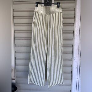 Billabong Pants Womens Sz XL Celery and White Striped New Waves Wide Leg Cotton